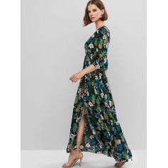  Floral Buttons Vacation Maxi Dress - Multi Xl