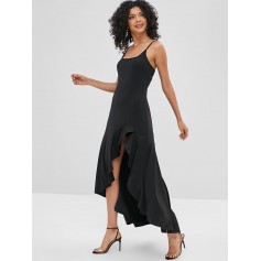 Asymmetric Cami Flounce Long Dress - Black L