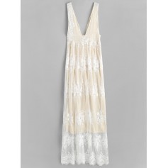 Low Cut Lace Panel Maxi Dress - Warm White M