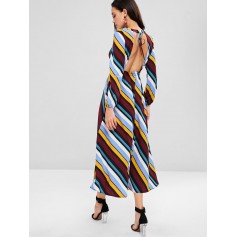 Open Back Striped Maxi Dress - Multi M