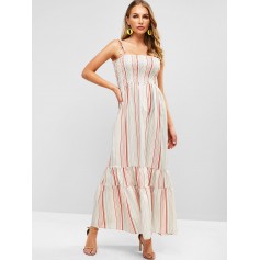 Striped Smocked Maxi Dress - Multi S