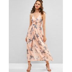 Floral Print Slit Twisted Maxi Dress - Multi S