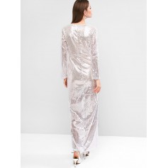 Sparkly Sequins High Slit Evening Dress - Silver S