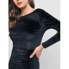 Velvet Backless Slit Draped Maxi Dress - Black S