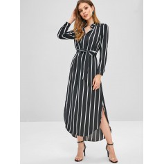 Stripes High Low Slit Maxi Dress - Black M