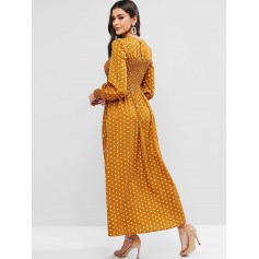  Shirred Polka Dot Maxi Dress - Bee Yellow S