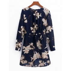 Overlap Raglan Sleeve Floral Mini Dress - Multi-a Xl