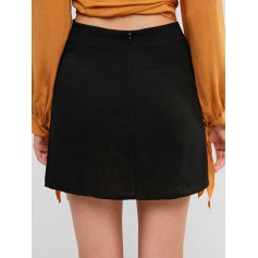 Slit Mini A Line Skirt - Black S