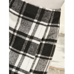  Wool Blend Overlap Plaid Mini Skirt - Black S