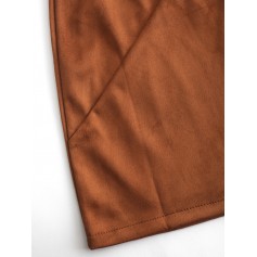 Back Zipper Faux Suede A Line Skirt - Brown M