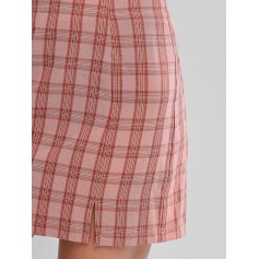  Slit Hem Plaid Skirt - Multi S