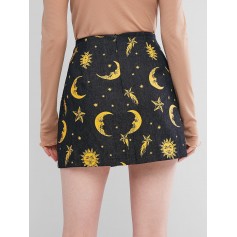  Cut Out Sun And Moon Denim Mini Skirt - Black S