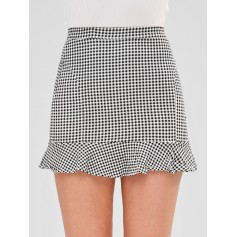 Short Gingham Ruffled Skirt - Multi M