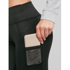 Mesh Panel Pockets High Waist Leggings - Black S
