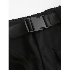 High Waisted D Ring Flap Pocket Shorts - Black S