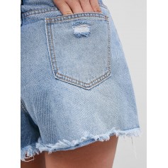 Pocket Frayed Hem Ripped Denim Shorts - Jeans Blue S