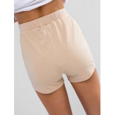  Solid Color Stretchy High Waisted Shorts - Blanched Almond S