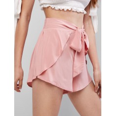  Overlay Tie Waist Mini Shorts - Pink Rose S