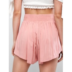  Overlay Tie Waist Mini Shorts - Pink Rose S