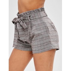  Plaid Frilled Belted Shorts - Multi M