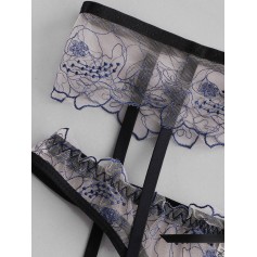 Floral Lace Underwire Garter Lingerie Set - Black S
