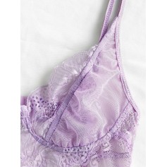 Lace High Waisted Mesh Scalloped Teddy - Lavender Blue S