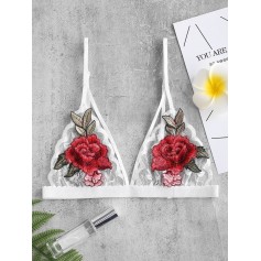 Flower Embroidered Lace Strappy Bra - Multi-a S