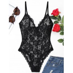 See Through Cami Lace Teddy - Black S