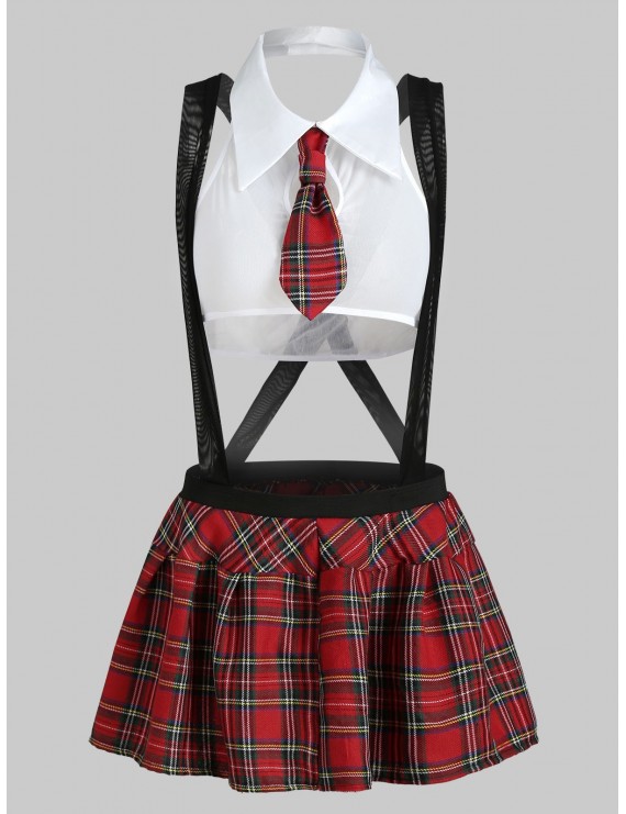 Plaid Suspender Schoolgirl Lingerie Apparel - White S