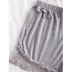 Lace Insert Bowknot Scalloped Pajama Set - Gray S