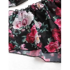 Flower Lettuce Trim Lace Insert Pajama Shorts Set - Multi-a L