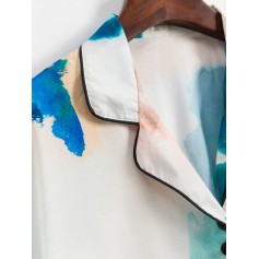 Ink Painting Pocket Drop Shoulder Pajama Pants Set - Multi-a