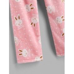 Rabbit Fuzzy Pocket Pajama Pants Set - Pink M