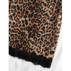Lace Trim Leopard Mesh Night Dress - Leopard S