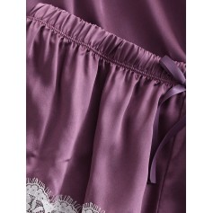 Contrast Lace Satin Cami Pajama Set - Dark Orchid S