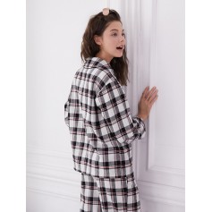 Long Sleeve Checked Pajama Set - Black Xl