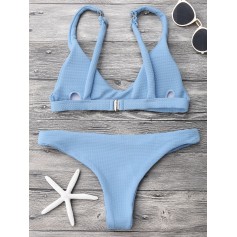 Low Waisted Padded Scoop Swimwear Set - Light Blue M