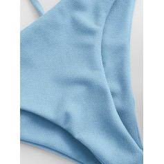 Criss Cross Textured Padded Swimwear Swimsuit - Denim Blue S