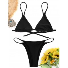 Bralette Thong String Swimwear Set - Black S