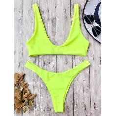 High Cut Neon Swimwear Set - Neon Yellow S