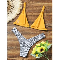 Leopard High Cut Swimwear Set - Yellow S