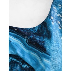  Cutout Ocean Print High Leg Swimwear Swimsuit - Lapis Blue L