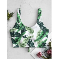  Palm Leaf Knot Cropped Swimwear Top - Green Peas M