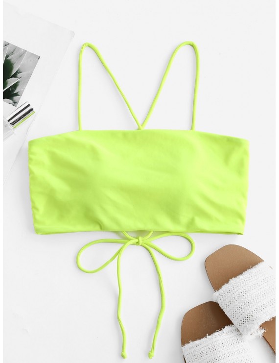  Lace Up Cami Padded Swimwear Top - Chartreuse L