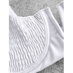  Smocked V Cut Underwire Swimwear Top - White M