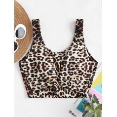  Leopard Knotted Padded Swimwear Top - Multi-a L