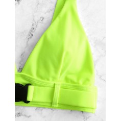  Push Buckle Neon Plunging Swimwear Top - Green Yellow S