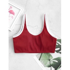  V-notch Textured Ribbed Cropped Swimwear Top - Lava Red S