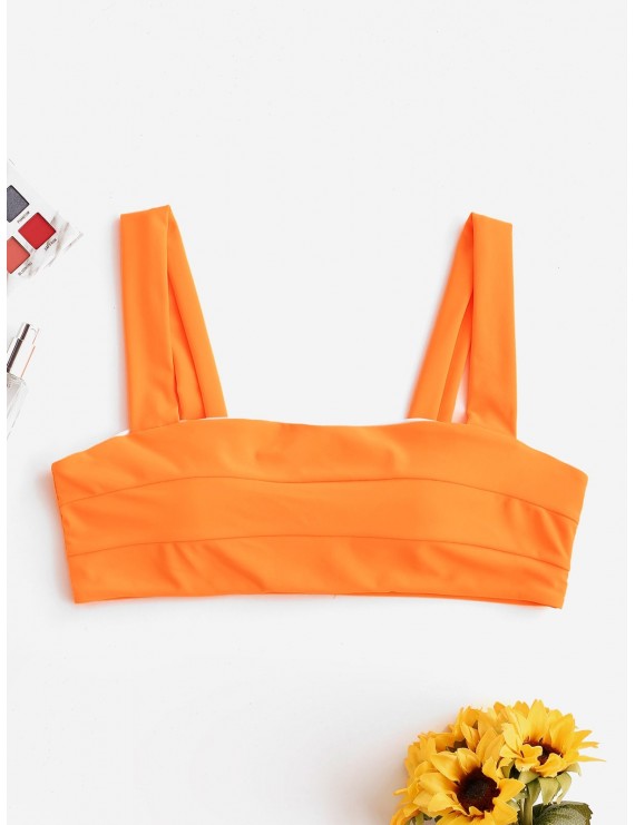  Wide Straps Neon Swimwear Top - Mango Orange S