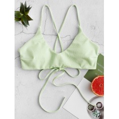  Textured Criss Cross Padded Swimwear Top - Mint Green S
